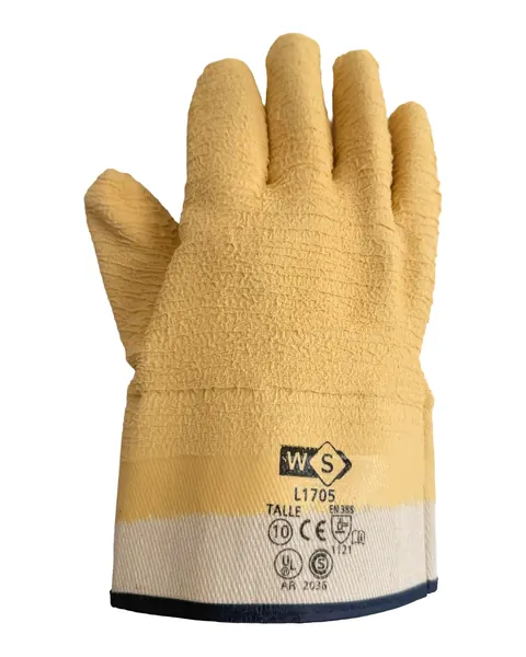 Guante tipo mondongo de látex rugoso con puño de lona WorkSafe L1705
